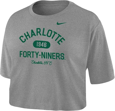 Nike Women's Charlotte 49ers Grey Dri-FIT Cotton Crop T-Shirt
