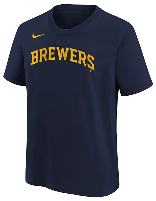 Nike Youth Milwaukee Brewers Garrett Mitchell #5 Navy Home T-Shirt