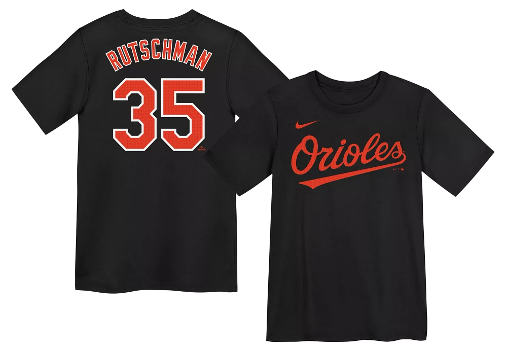 Nike Little Kids' Baltimore Orioles Adley Rutschman #35 Black Home T-Shirt