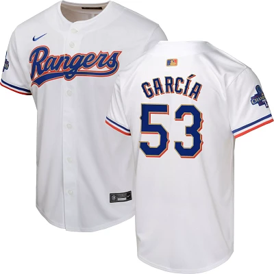 Nike Youth Texas Rangers 2024 Gold Collection Adolis García #53 White Cool Base Jersey