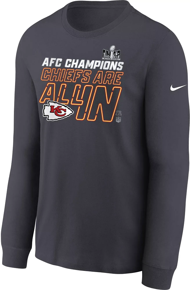 Nike Youth 2024 AFC Conference Champions Kansas City Chiefs Locker Room Long Sleeve T-Shirt