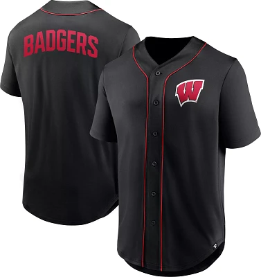 NCAA Men's Wisconsin Badgers Black Full Button Fashion Baseball Jersey