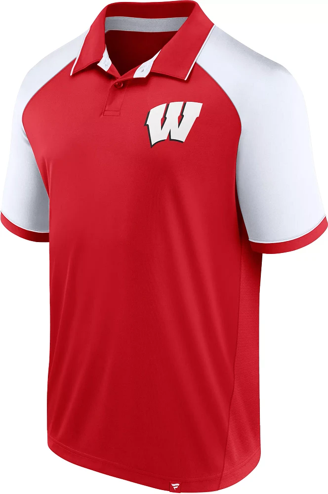 NCAA Men's Wisconsin Badgers Red/White Agility Logo Polo