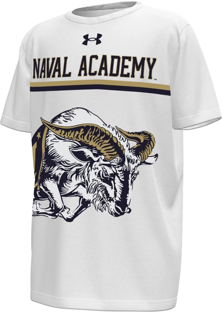 Under Armour Youth Navy Midshipmen White Game Motto Sleeve T-Shirt