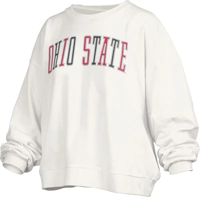 Pressbox Women's Ohio State Buckeyes White Sequin Crew Pullover Sweatshirt