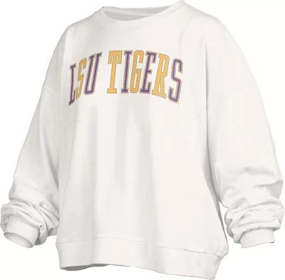 Pressbox Women's LSU Tigers White Sequin Crew Pullover Sweatshirt
