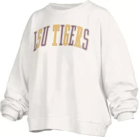 Pressbox Women's LSU Tigers White Sequin Crew Pullover Sweatshirt