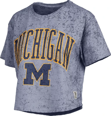 Pressbox Women's Michigan Wolverines Navy Sunwashed 2.0 Cropped T-Shirt
