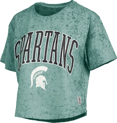 Pressbox Women's Michigan State Spartans Green Sunwashed 2.0 Cropped T-Shirt