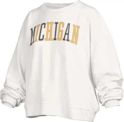 Pressbox Women's Michigan Wolverines White Sequin Crew Pullover Sweatshirt