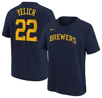 Nike Youth Milwaukee Brewers Christian Yelich #22 Navy Home T-Shirt