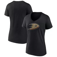 NHL Women's Anaheim Ducks Team Black V-Neck T-Shirt