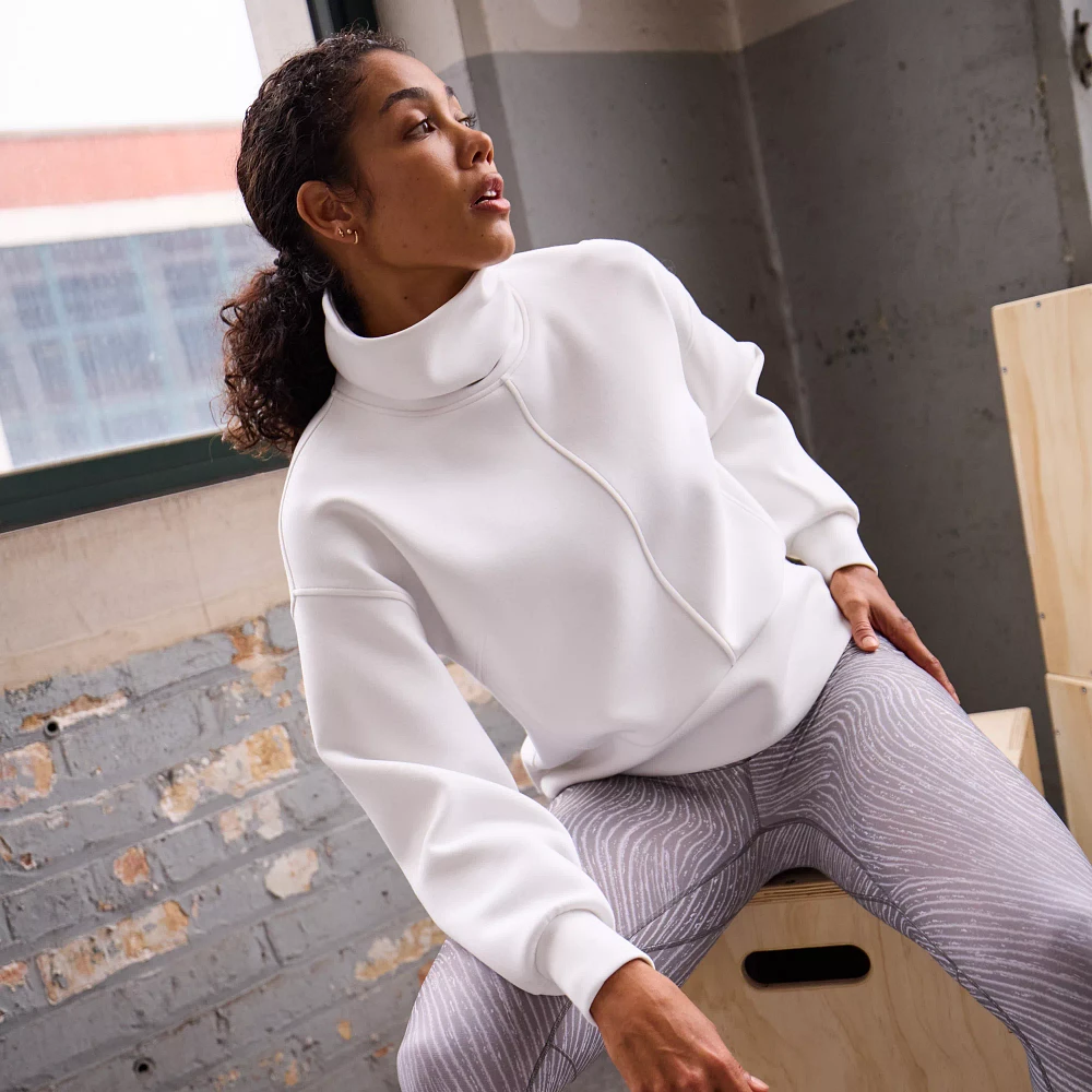 white sweatshirt turtleneck