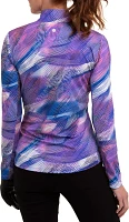 EP New York Women's Long Sleeve 1/4 Zip Abstract Multi Wave Print Top