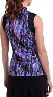 EP New York Women's Sleeveless 1/4 Zip Waterfall Stain Glass Print Polo