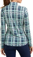 EP New York Women's Long Sleeve Quarter Zip UV Plaid Print Top