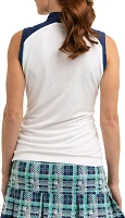 EP New York Women's Sleeveless Quarter Zip Yoke Blocking Polo