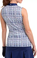 EP New York Women's Sleeveless Houndstooth Print Polo