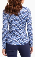 EP New York Women's Bargello Print Zip Mock Neck Long Sleeved Golf Polo