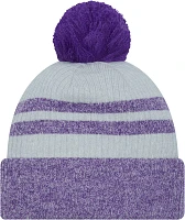 New Era Men's Minnesota Vikings Patch Grey Pom Knit Beanie