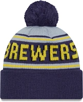 New Era Adult Milwaukee Brewers Navy Wordmark Pom Knit Hat