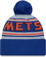 New Era Adult New York Mets Blue Wordmark Pom Knit Hat