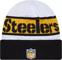 New Era Men's Pittsburgh Steelers 2023 Sideline White Tech Knit Beanie