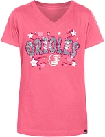 New Era Girls' Baltimore Orioles Pink Sequins V-Neck T-Shirt