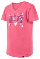 New Era Girls' York Mets Pink V-Neck T-Shirt