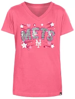 New Era Girls' York Mets Pink V-Neck T-Shirt