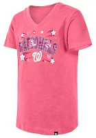 New Era Girls' Washington Nationals Pink V-Neck T-Shirt