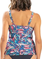 Dolfiin Women's Printed Wrap Front Tankini Swim Top