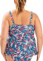 Dolfiin Women's Printed Wrap Front Tankini Swim Top