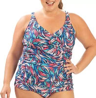 Dolfiin Women's Printed Wrap Front Tankini Swim Top