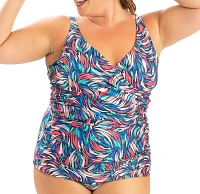 Dolfiin Women's Printed Wrap Front Tankini Swim Top