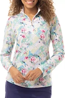 San Soleil Women's Solcool Print Mock Neck Long Sleeve Golf Shirt