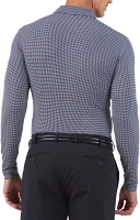 IBKUL Men's Mini Check Print Long Sleeve Golf Polo