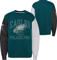 NFL Team Apparel Boys' Philadelphia Eagles 3rd and Goal Crew Sweatshirt