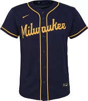 Nike Youth Milwaukee Brewers Christian Yelich #22 Navy Cool Base Alternate Jersey