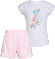 adidas Little Girls' Heather T-Shirt & Mesh Shorts Two Piece Set