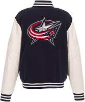 JH Design Columbus Blue Jackets Varsity Navy Reversible Wool Jacket