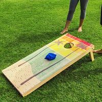 GoSports 4' x 2' Premium Wood Cornhole Set- Retro Beach