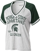 WEAR by Erin Andrews Women's Michigan State Spartans Grey Raglan Short Sleeve V-Neck T-Shirt