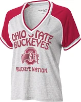 WEAR by Erin Andrews Women's Ohio State Buckeyes GrayGrey Raglan Short Sleeve V-Neck T-Shirt