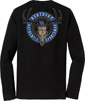 Great State Clothing Men's Kentucky Wildcats Deer Skull Badge Black Long Sleeve T-Shirt