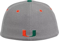 adidas Men's Miami Hurricanes Grey On-Field Baseball Fitted Hat