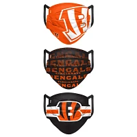 FOCO Adult Cincinnati Bengals Adjustable 3-Pack Face Coverings