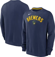 Nike Men's Milwaukee Brewers Navy Fleece Crew Neck Sweatshirt