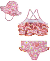 Andy & Evan Girls' Rainbow Print Tankini Set W/ Hat