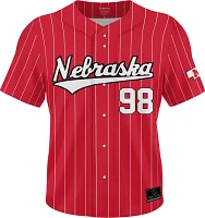 Prosphere Men's Nebraska Cornhuskers #98 Scarlet Jordyn Bahl Full Button Pinstripe Softball Jersey